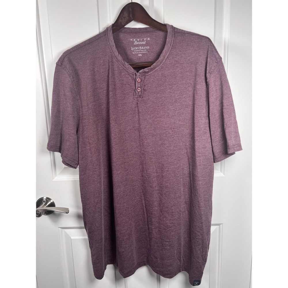 Lucky Brand Mens Venice Burnout Henley Shirt XXL Short Sleeve Purple Plum